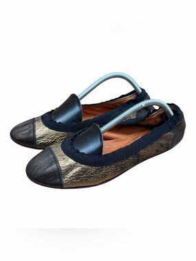 Lanvin Gold and Black Women's 6.5-7 (37 EU) Ballet Flats Slip-On Comfort